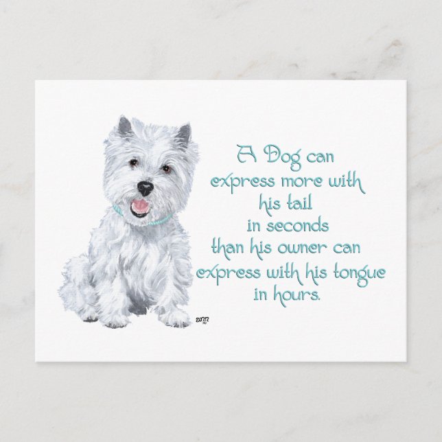 Westie Wisdom - Wagging Svan eller Tunga? Vykort (Framsida)