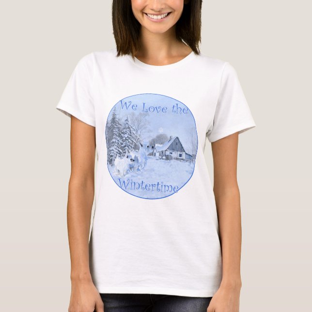 Westies älskar vintertid t-shirt (Framsida)