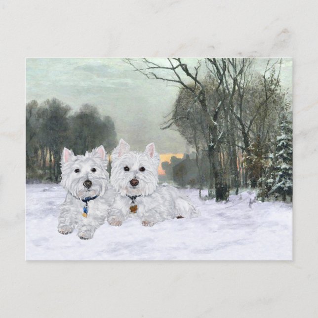 Westies i Wintertime Vykort (Framsida)