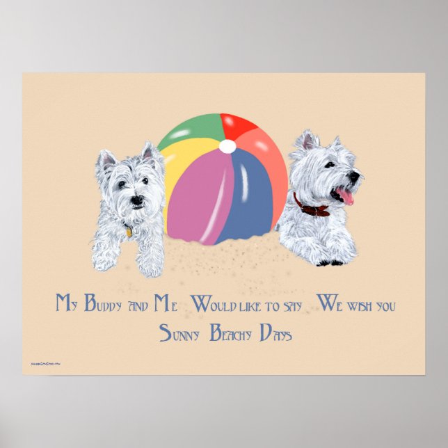 Westies med Beach Boll Poster (Framsidan)