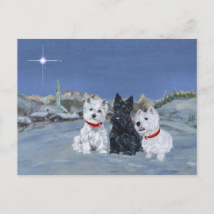 Westies och en Scottie jul Helg Vykort