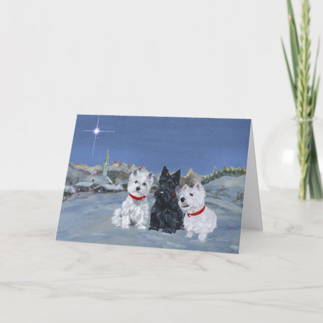 Westies och en Scottie jul Helgkort (Framsida)