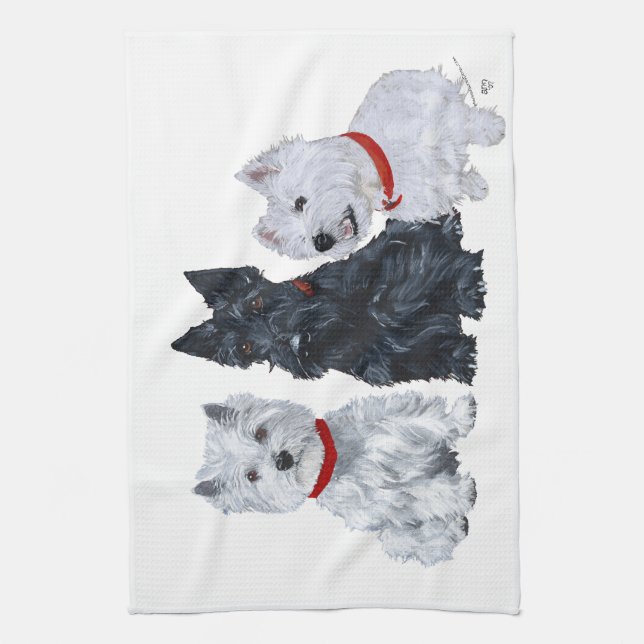 Westies och en Scottie Tillsammans Kökshandduk (Vertikal)