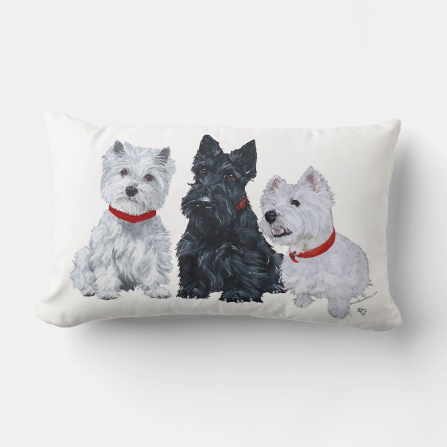 Westies och en Scottie Tillsammans Lumbarkudde (Framsida)