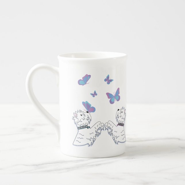 Westies och fjärilar benporslin mugg (Vänster)