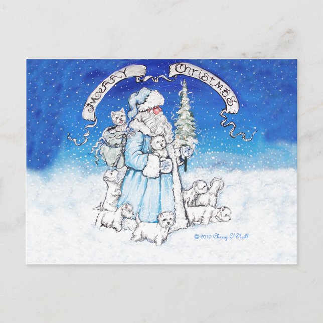 Westies och Jultomten Helg Vykort (Framsida)