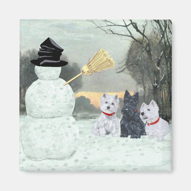 Westies och Scottie med Snömannen Magnet (Framsidan)