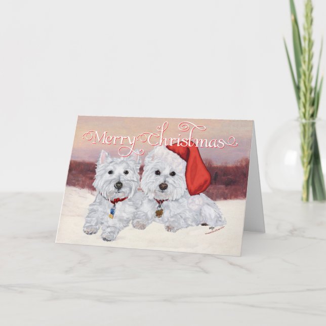 Westies på vintern helgkort (Framsida)