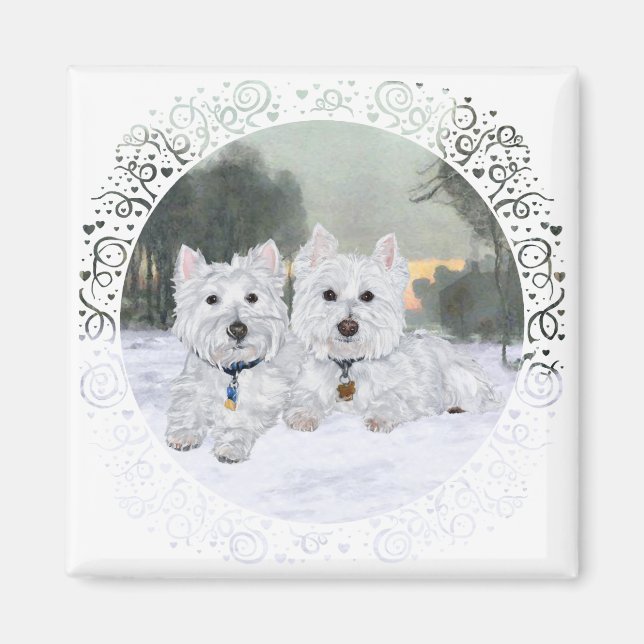 Westies på vintern magnet (Framsidan)
