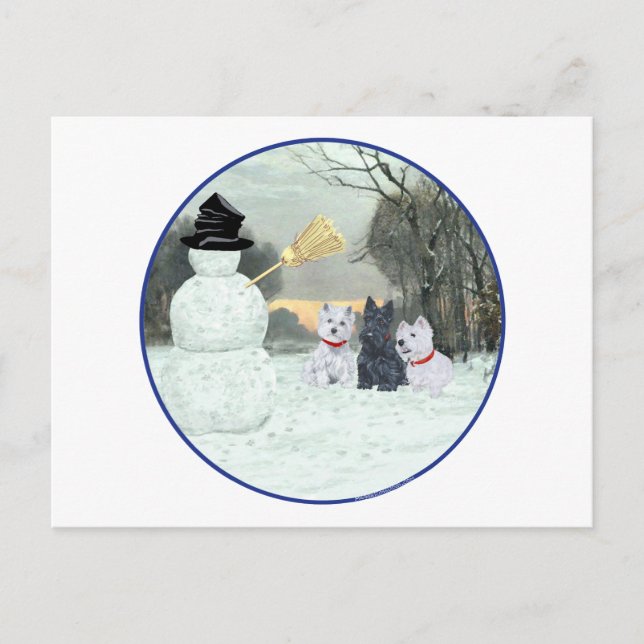 Westies & Scottie med Snömannen Vykort (Framsida)