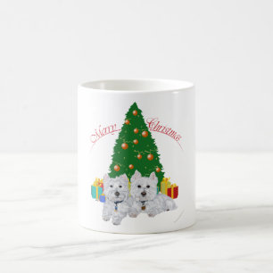 Westies vid julgranen kaffemugg