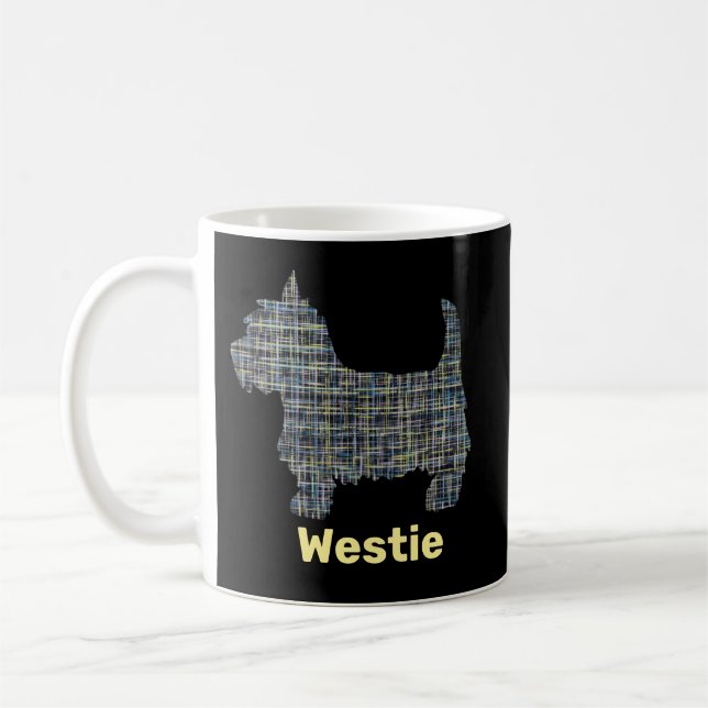 Westile Hund Gult & Blue Grid Linjer Abstrakt Pet  Kaffemugg (Vänster)