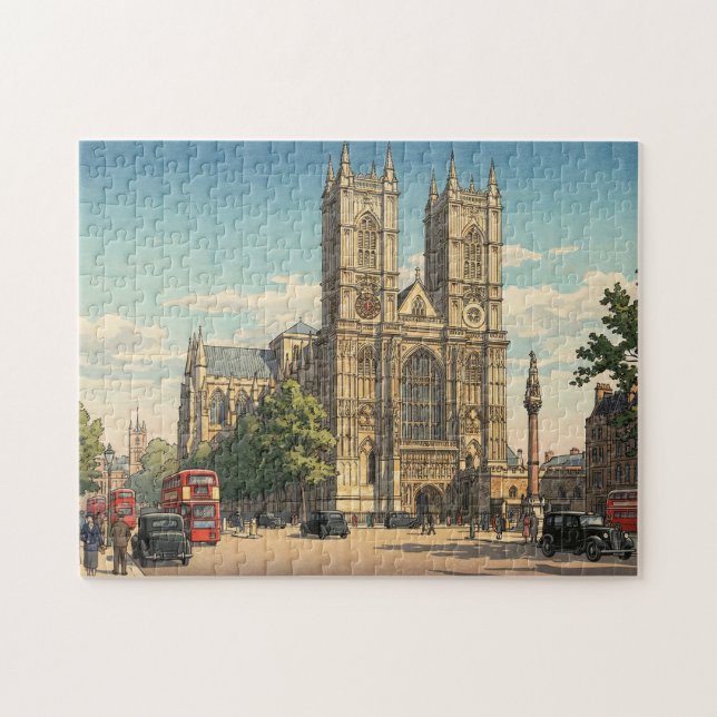 Westminster Abbey Japanese Woodblock Print Pussel (Horisontell)