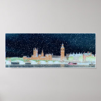 Westminster Abbey och Big Ben - Snowy Night Poster