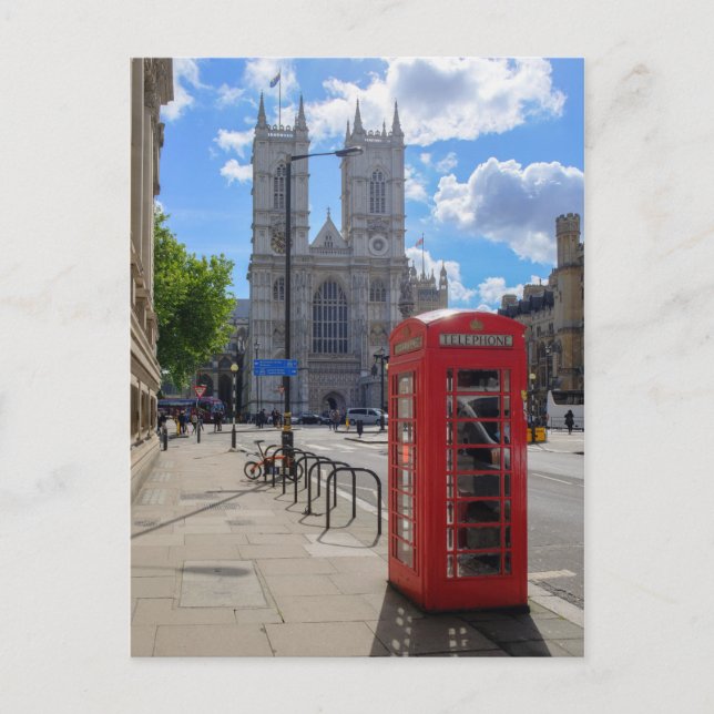 Westminster Abbey och Red Mobil London UK Postcard Vykort (Framsida)