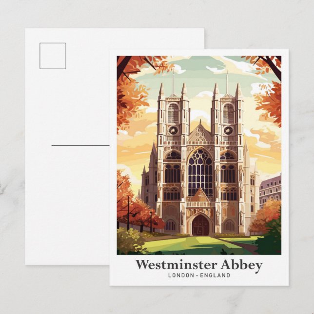 Westminster Abbey Travel Vintage Illustration Vykort (Fram/baksida)