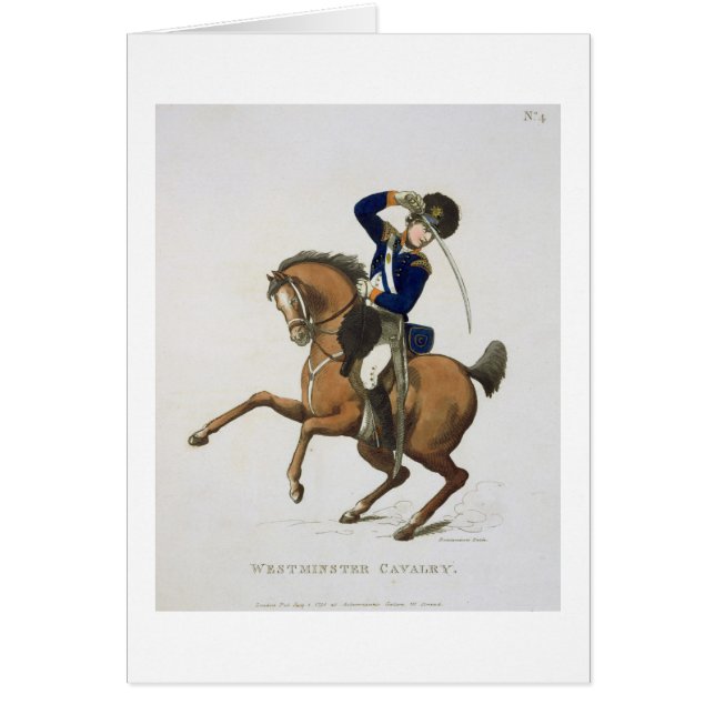 Westminster Cavalry frivillig, plansch 4 från 'Loj Hälsningskort (Framsidan)