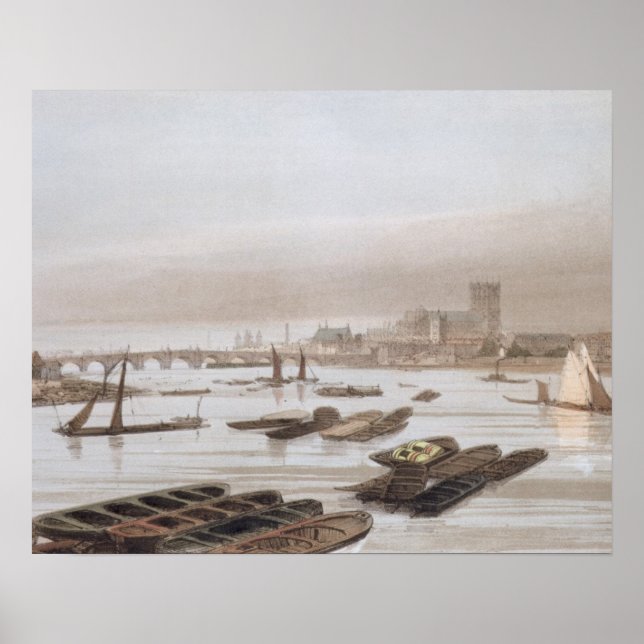Westminster från Waterloo Bridge, med inbyggd text Poster (Framsidan)