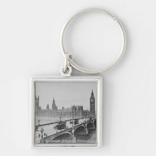 Westminster överbryggar och husen av fyrkantig silverfärgad nyckelring (Framsidan)
