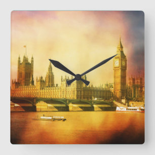 Westminster Palace och Bridge med Big Ben Fyrkantig Klocka