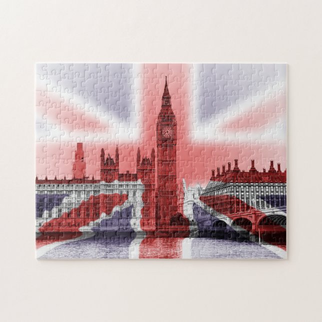 Westminsterpalatset med Union Jack flagga Pussel (Horisontell)