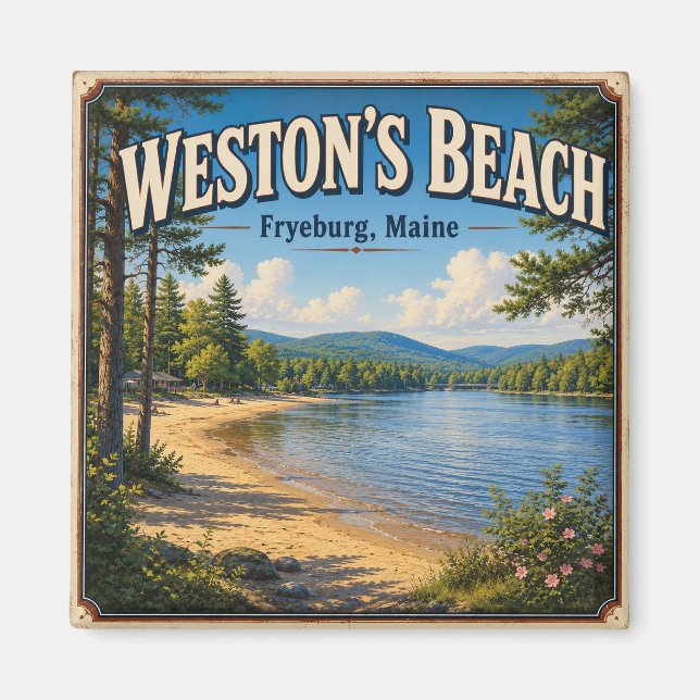 Weston’s Beach Fryeburg Maine Vintage Flodstrand Magnet (Framsidan)