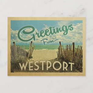 Westport Connecticut Beach Vintage resor Vykort