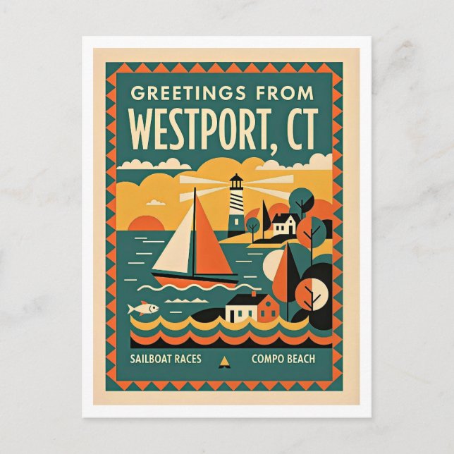 Westport CT Retro Resor Vykort (Framsida)