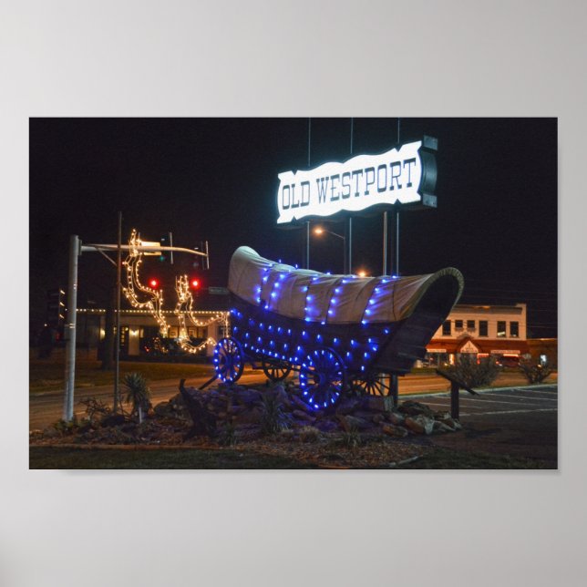 Westport, Missouri, Covered Wagon Helgdag Ljus Poster (Framsidan)
