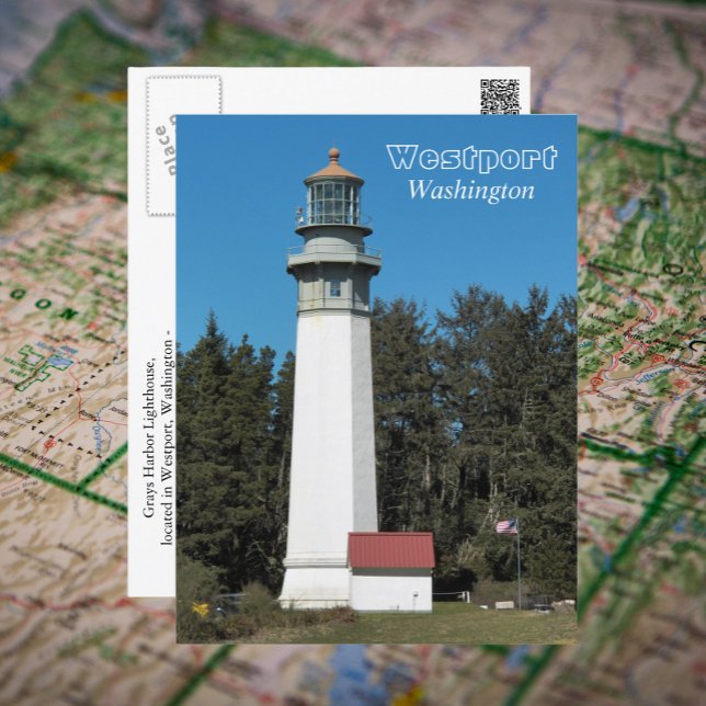 Westport, Washington Lighthouse Travel Photo Vykort (In Situ Map)