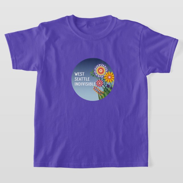 WestSeattleIndivisible Kids Purple Flower t-shirt (Laydown)