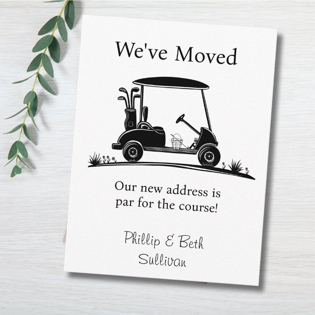 We've Moved Black Silhouette Golf Cart Meddelande Vykort (Skapare uppladdad)
