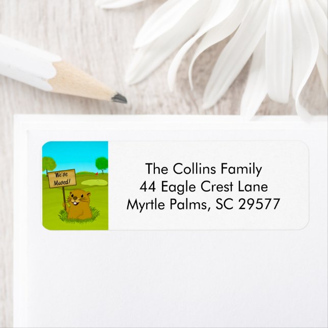 We've Moved Gopher on Golf Course Announcement  Returadress Etikett (Insitu)