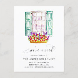 We've Moved Vattenfärg Fönster Blomburk Söt Meddelande Vykort