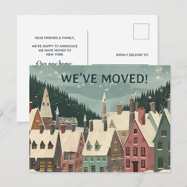 We've Moved Whimsical Winter House Change Address Meddelande Vykort (Fram/baksida)