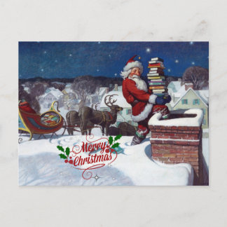 Weyeth - Santa Deliving Bokar för jul Vykort