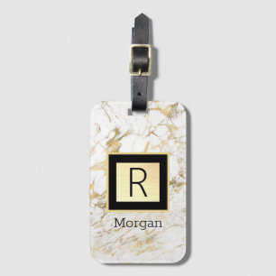 Wh/Guld Marble Blk/Guld Box, DIY Blk Namn Monogram Bagagebricka