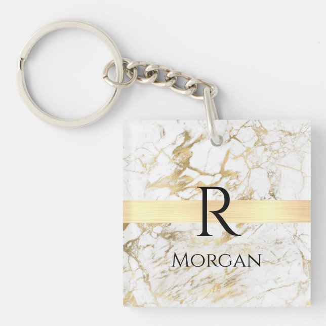 Wh & Guld Marble Guld Pub, DIY Black Namn Monogram (Framsidan)