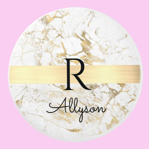 Wh & Guld Marble Guld Pub, DIY Black Namn Monogram Knopp