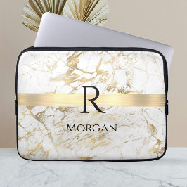 Wh & Guld Marble Guld Pub, DIY Black Namn Monogram Laptop Fodral