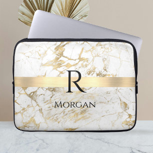 Wh & Guld Marble Guld Pub, DIY Black Namn Monogram Laptop Fodral