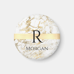 Wh & Guld Marble Guld Pub, DIY Black Namn Monogram Magnet