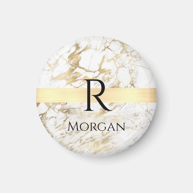 Wh & Guld Marble Guld Pub, DIY Black Namn Monogram Magnet (Framsidan)