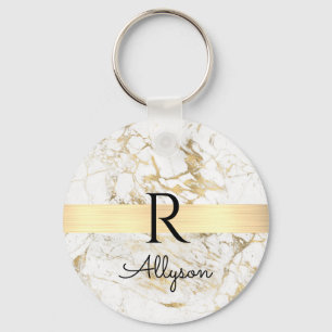 Wh & Guld Marble Guld Pub, DIY Black Namn Monogram Nyckelring