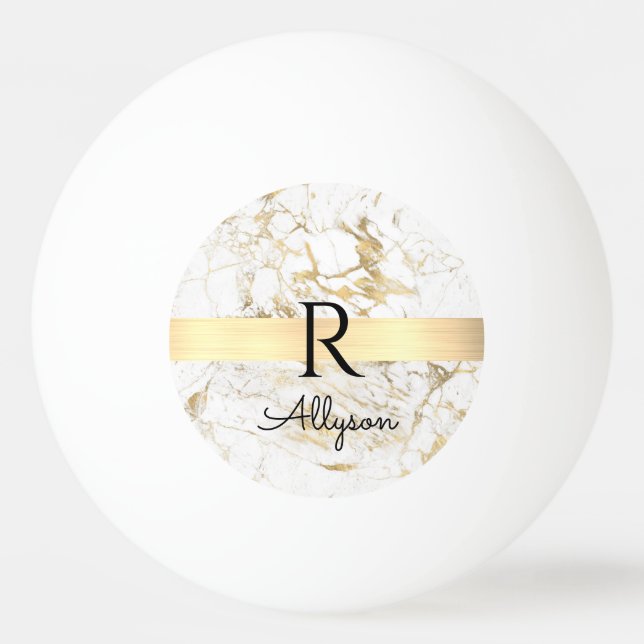 Wh & Guld Marble Guld Pub, DIY Black Namn Monogram Pingisboll (Framsidan)