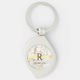 Wh & Guld Marble Guld Pub, DIY Black Namn Monogram Swirl Silverfärgad Nyckelring