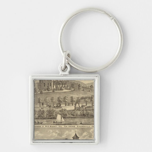 WH Mooneys hemvist Fyrkantig Silverfärgad Nyckelring (Framsidan)