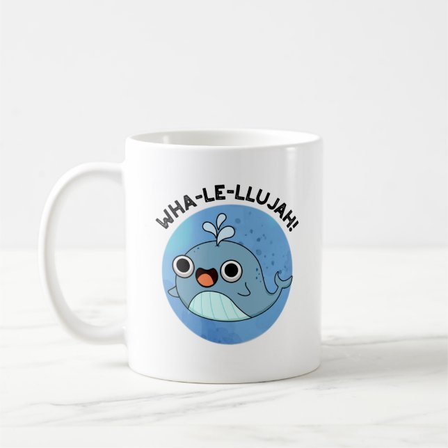 Wha-le-llujah Funny Blue Whale Pun Kaffemugg (Vänster)
