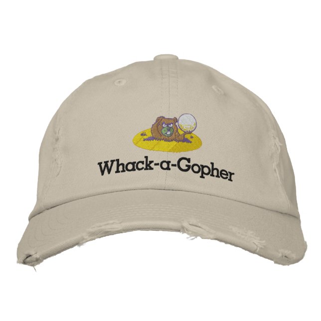 Whack-A-Gopher Embroided Funny Golf Cap Design Broderad Keps (Framsida)