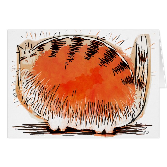 whacky orange tecknadkatt hälsningskort (Framsidan Horizontal)